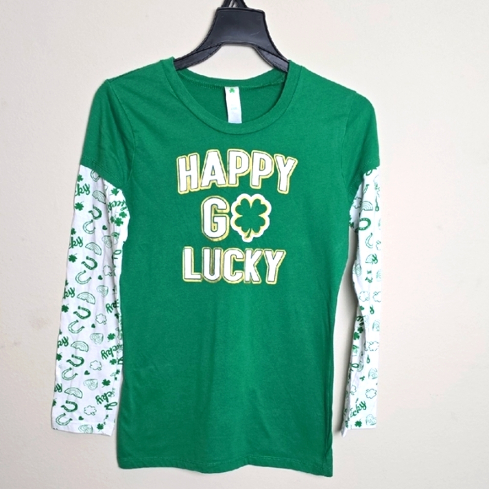 Girl Green 'Happy Go Lucky' Kids Shirt